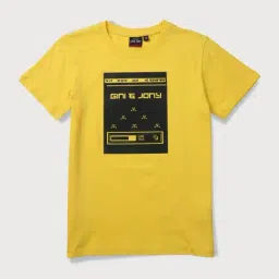 Gini & Jony Kids Yellow & Black Cotton Printed T-Shirt-picture-24