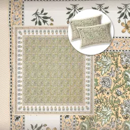 Urban Space Rangrez Yellow Cotton Jaipuri Handblock Printed 200 TC King Bedsheets with 2 Pillow Covers image 4