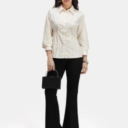 VIRGIO Off White Regular Fit Solid Shirt image 5