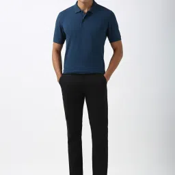 Peter England Navy Cotton Regular fit Solid Casual Polo T-Shirt image 5