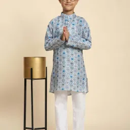 Pro-Ethic Style Developer Boys Blue & Grey Cotton Printed Full Sleeves Kurta Sets image 5