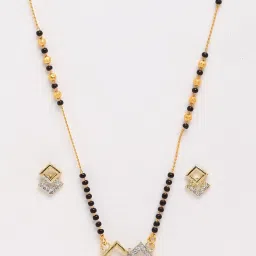 Zeneme Gold Plated White AD Studded Beaded Square Shaped Mangalsutra Set image 5