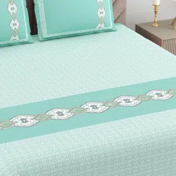 JaipurFabric Sea Green Pure Cotton 240 TC Oasis King Size Bedsheet with 2 Pillow Covers image 5