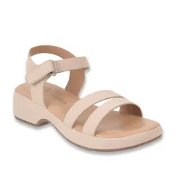 Mochi Women's Beige Ankle Strap Wedges image 2