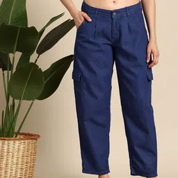 Mast & Harbour Women Stretchable Slouchy Fit Cargo Style Jeans-picture-40