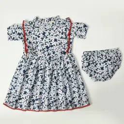 Bella Moda Kids Blue & White Floral Print Fit & Flare Dress with Bloomers-image-55