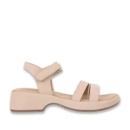 Mochi Women's Beige Ankle Strap Wedges image 3