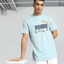Puma Blue Regular Fit Graphics Printed T-Shirts-image-2