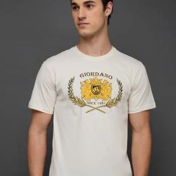 Giordano Cream Slim Fit Graphic Printed T-Shirt-picture-49