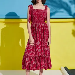 YANAMORA Ethnic Motifs Print Fit & Flare Midi Dress image 4