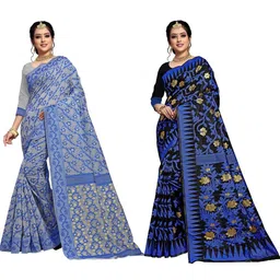 jayant creation Blue Silk Cotton Jamdani Sarees-picture-29