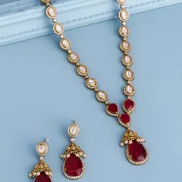 Kushal's Fashion Jewellery Pink Gold-Tone Plated Set for Women-picture-37