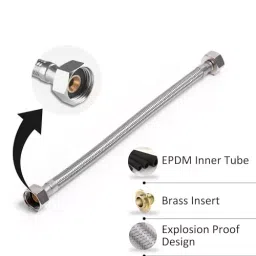 Luv Bath Connection Pipe 18 Inch (45 cm) Anti-Burst Stainless Steel Silver image 3