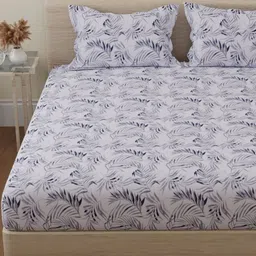 Huesland Grey & White Floral 144 TC King Cotton King Bedsheet Set 2.74 m x 2.74 m-picture-14