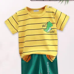FOREVER FRIDAY Boys Striped Round Neck T-shirt with Shorts-picture-36