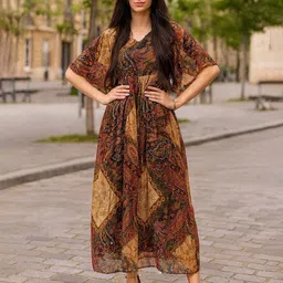 DressBerry Print Batwing Sleeve Chiffon Kaftan Midi Dress-picture-37