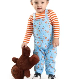 Babyhug Full Sleeves Striped T-shirt and Dungaree Set - Orange and Blue-picture-22