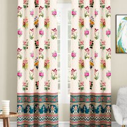 SEJ by Nisha Gupta Pack of 2 Abstract Eyelet Door Curtains - Cream-picture-23