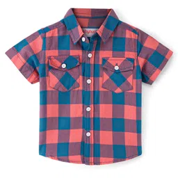 Babyhug 100% Cotton Woven Half Sleeves Checkered Shirt - Orange-image-5