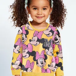 Babyhug Disney 100% Cotton Knit Full Sleeves Sweatshirt with Minnie Mouse Print - Yellow-picture-17