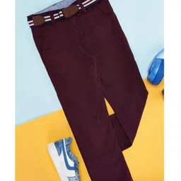 Pantaloons Junior Cotton Solid Trousers - Maroon-picture-19