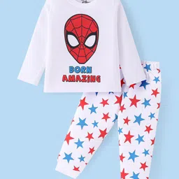 Babyhug Marvel Single Jersey Knit Full Sleeves Night Suit With Spider Man Graphics - White-picture-21