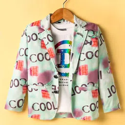 Dapper Dudes Full Sleeves Cool Text Printed Blazer With Tee - Pista-picture-20