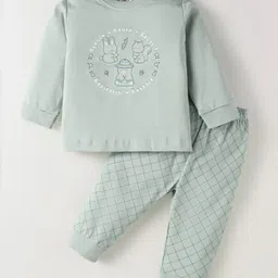 Zero Interlock Knit Full Sleeves Sleeves T-Shirt & Lounge Pant Set with Animal Print - Aqua Blue-picture-21