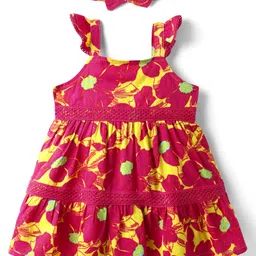 Babyhug Rayon Woven Frocks & Headband With Abstract Print - Red-image-34