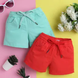 Knitting Doodles Pure Cotton Pack Of 2 Solid Shorts - Red & Sea Green-picture-35
