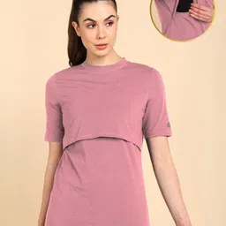 Zelena 95% Cotton 5% Elastane Woven Half Sleeves Solid Maternity Top With Overlap Nursing Access - Deep Salmon-picture-21