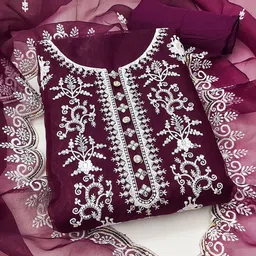 MANVAA Floral Embroidered Sequinned Organza Unstitched Dress Material-image-73