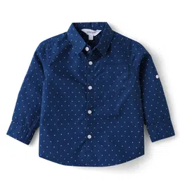 Mark & Mia Full Sleeves Printed Party Wear Shirt with Trouser Set with Suspender & Bow - Navy & Beige image 2