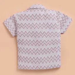TOONYPORT Cotton Half Sleeves Chevron Printed Shirt - Cream image 3
