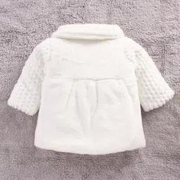 Little Kangaroos Full Sleeves Fur Jacket With Matching Purse Foil Print - Off White image 3