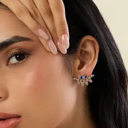 Isharya 18kt Gold Plated Contemporary Cubic Zirconia Studded Studs Earrings-picture-24
