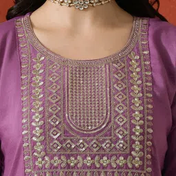 Siya Fashion Women Ethnic Motifs Embroidered Regular Sequinned Kurta with Trousers & With Dupatta image 5