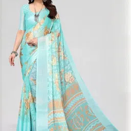 GHAN SALS Floral Print Brasso Baluchari Saree with Unstitched Blouse Piece-picture-41