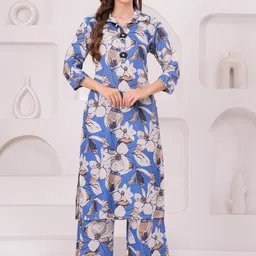 HIGHLIGHT FASHION EXPORT Printed Shirt Collar Tunic & Trousers-image-84