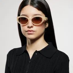 Opium Eyewear Womens Brown Polycarbonate Lenses Beige Frame Cat Eye Sunglasses-picture-24