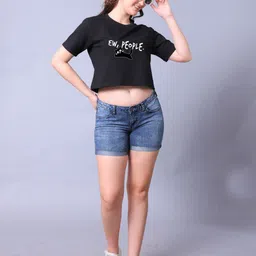 Lazy Lush Women Typogrphhy Printed Round Neck Crop Regular Top image 4