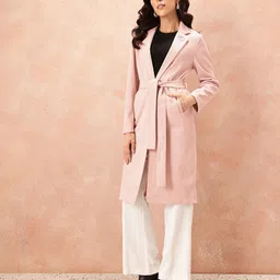 all about you Chevron Notched Lapel Front-Open Longline Overcoat with Belt image 2