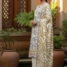 Anouk Women Floral Printed Regular Silk Crepe Kurta with Palazzos & With Dupatta image 3