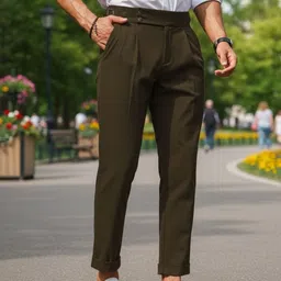 COVZ Men Mid-Rise Tailored Slim Fit Easy Wash Korean Gurkha Pleated Trousers-picture-10