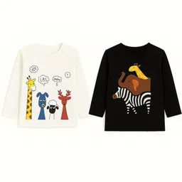 ZIP ZAP ZOOP Boys Pack of 2 Conversational Printed Round Neck Cotton T-shirts-picture-38
