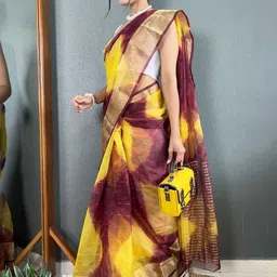 HERE&NOW Tie and Dye Zari Organza Kanjeevaram Saree image 4
