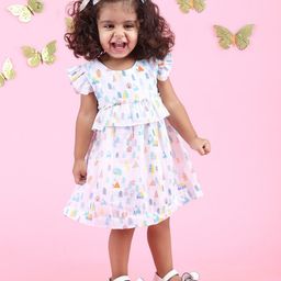 Polka Tots Girls Cotton Floral Print Flutter Sleeve Fit & Flare Dress-picture-24