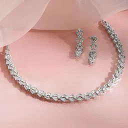 Rubans Rhodium-Plated Crystal-Studded Jewellery Set-picture-34