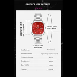 TWIXY Men Brass Dial & Stainless Steel Bracelet Style Straps Analogue Watch TYW-7 RED image 3