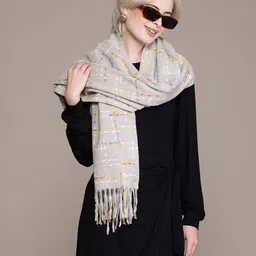 Cayman Checked Tasselled Woolen Stole-picture-13